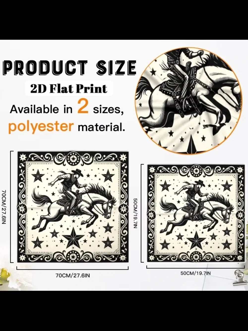 Ride ‘em Cowboy & Horse Graphic Bandana Scarf - Black and White